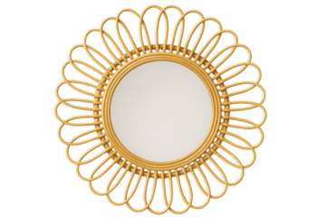 Round rattan flower mirror with boho style decor