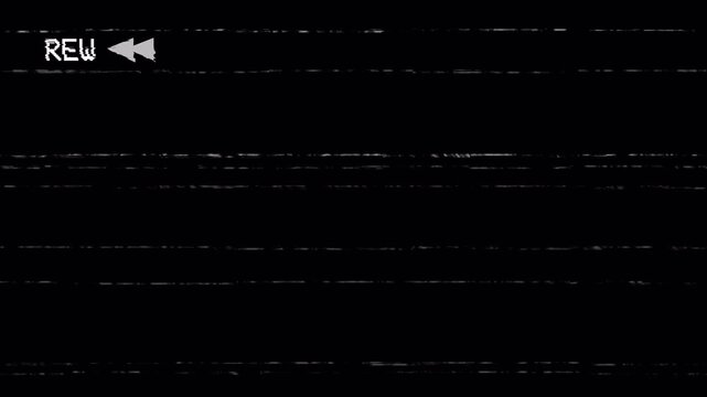 REW VHS Video Tape Rewind Screen Overlay Animation. Retro 90s Glitch Distortion Background Effect in 4K