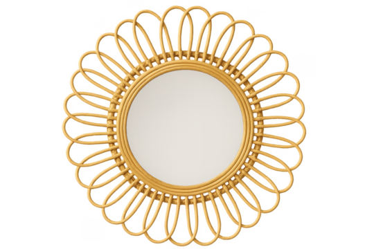 Round rattan flower mirror with boho style decor