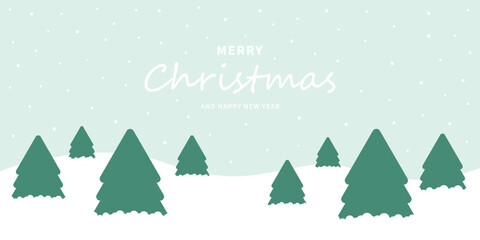 Winter minimalist landscape. Letters for the holiday greeting gift poster. Xmas card. Design for Christmas day festival. Vector illustration.