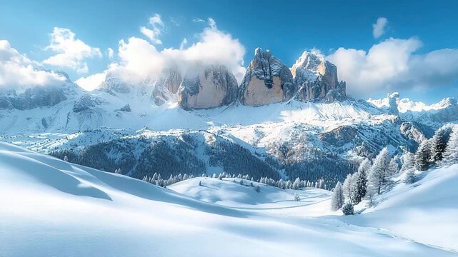 seceda mountains with snow in winter italian landscape video