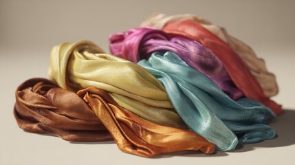 Colorful Assortment of Silk Scarves in Blues, Reds, Oranges, Pinks, and Purples Background