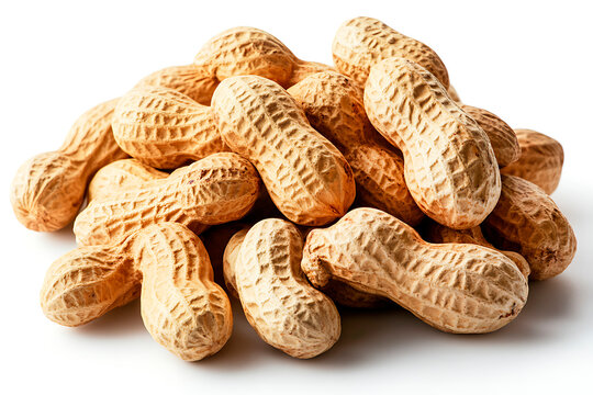 Peanuts with textured shells forming a fresh healthy heap. Dry roasted unpeeled snack nuts. Food ingredient
