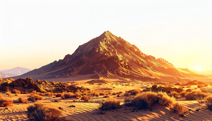 Rugged Desert Mountain at Sunrise with Rolling Hills for Web and Print Design  