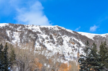 Vardenis mountains in winter scenic view from Jermuk city park (Vayots Dzor, Armenia)	
