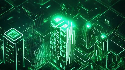 Futuristic smart city network processing data streams - Powered by Adobe