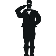 Silhouette of a Man in Military Uniform Saluting with a White Background and Transparent Background