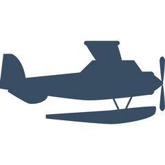 Silhouette of a Vintage Seaplane in Deep Blue Against a White Background Ideal for Aviation Graphics and Transportation Themes