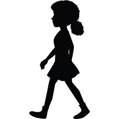 Silhouette Of A Young Girl Walking Forward With Her Hair In A Ponytail And Wearing A Dress And Shoes