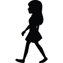 Silhouette Of A Young Girl Walking Forward With Side Profile Full Body Shot Isolated On White Background