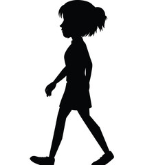 Silhouette of a Young Woman Walking in Profile Against a Transparent Background