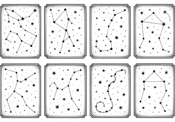 Vintage zodiac constellations with decorative borders and stars