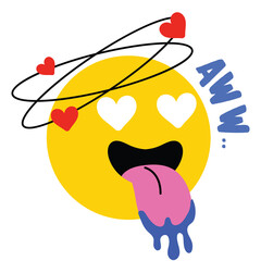 Silly Yellow Emoji Face with Heart Eyes and Drooling Tongue Expressing Overwhelming Affection Aww Cute Expression with Swirling Hearts Awe Inspiring Emotion and Playful Design on Transparent