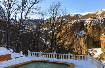 hot water pool with scenic view of Arpa river canyon in Jermuk (Vayots Dzor, Armenia)