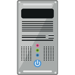Silver Computer Tower With Power Button And Indicator Lights On Transparent Background