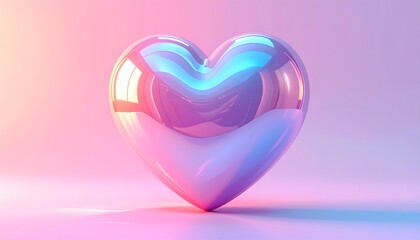 Glossy heart in soft, pastel shades of pink, purple, and blue, with reflections