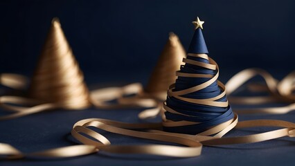 Christmas decoration showcasing three festive trees made of paper and ribbon in cozy, warm colors, creating a joyful atmosphere for holiday celebrations Generative AI