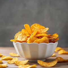 Salty Potato Chips in a White Bowl