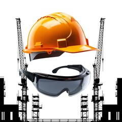 Orange Hard Hats and black glasses on Abstract Construction