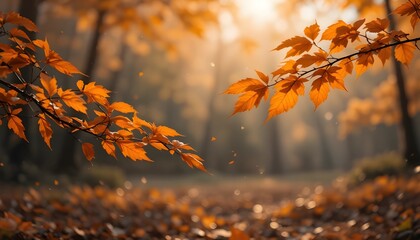 “Warm Autumn Background with Falling Orange Leaves and Soft Seasonal Atmosphere”