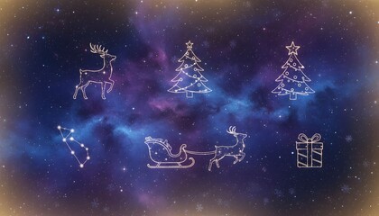 Magical winter scene featuring festive reindeer, Christmas trees, and sleigh against a starry background captures the spirit of the holiday season beautifully Generative AI