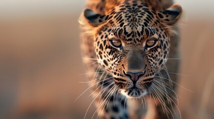 A close-up portrait of a leopard with piercing amber eyes.