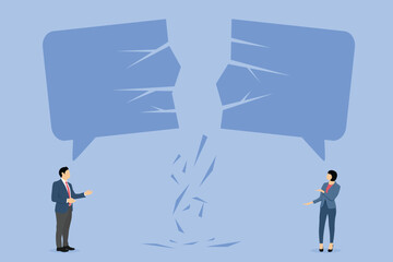 Business communication breakdown. Symbol of misunderstanding, negotiation problems, miscommunication, argument. 