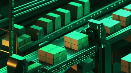 Automating logistics processes moving packages on conveyor belt - Powered by Adobe