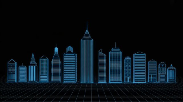 Modern digital skyline blueprint design evokes futuristic city planning and visionary architecture, ideal for tech and innovation companies, sleek and modern