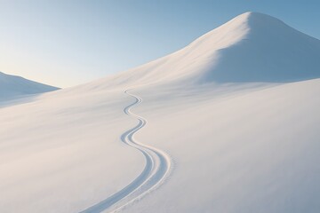 눈 덮인 산과 스노보드 자국