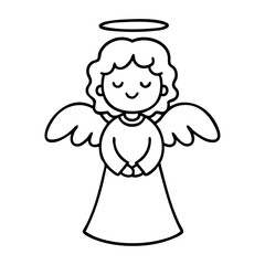 Fototapeta premium Dibujo sencillo con líneas de ángel infantil para tarjetas y felicitaciones de Navidad