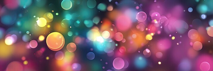 A vibrant, colorful bokeh background with blurred circular lights in various sizes and hues
