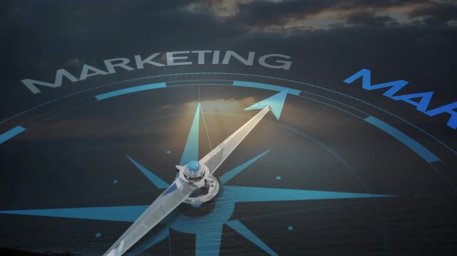 Sunray hitting arrowhead initiating needle rotating clockwise cam pulling back guiding to MARKETING
