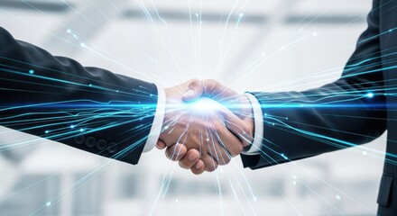 Digital Business Handshake with Futuristic Technology Concept