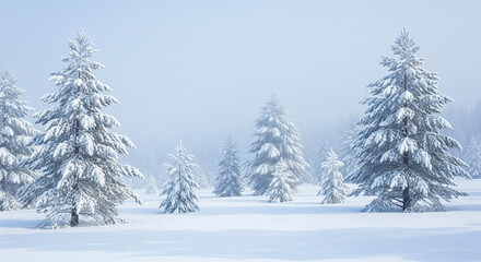 Snow-Covered Evergreen Trees in a Winter Wonderland A Serene Landscape