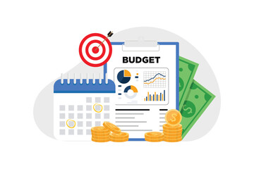 Financial planning and budget calculation concept. Business strategy for accounting, investment, and finance management. Flat vector illustration.
