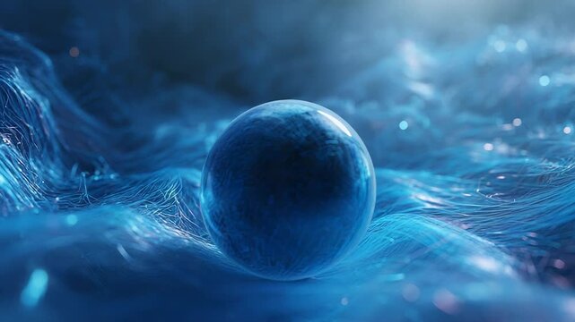 Abstract blue sphere resting on glowing fiber optics