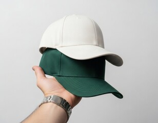 Plain Two-Tone Baseball Cap Mockup Held in Hand