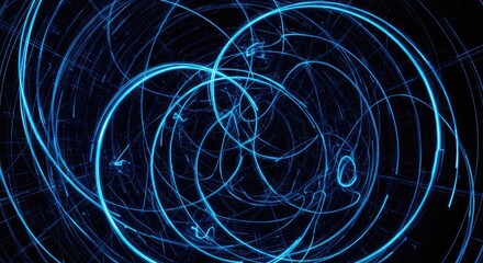 Abstract blue light trails forming circles against a dark background