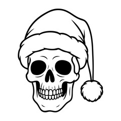Dibujo sencillo con líneas de calavera con sombrero de Santa Claus para tarjetas y felicitaciones de Navidad