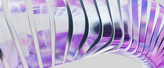 Smooth translucent glass structure with curved segments and soft purple-blue reflections. A modern futuristic abstract render suitable for design backgrounds, technology concepts, branding and creativ