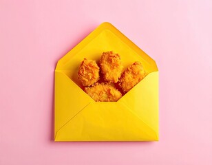 Crispy nuggets in a yellow envelope, pink background