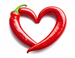Two red chili peppers arranged into a heart shape