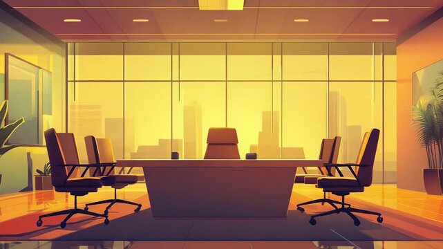 Modern office conference room sunset cityscape illustration - Powered by Adobe