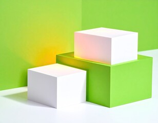 Geometric cubes, green/white, corner. Clean, modern design