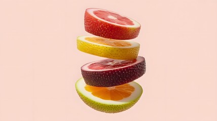 Slices of Citrus Fruit Stacked with Pink Background