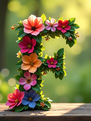 letter f intricately crafted assortment colorful flowers lush greenery set warm sunlit