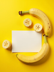 flat lay composition features vibrant arrangement sliced bananas folded paper card bright yellow textured