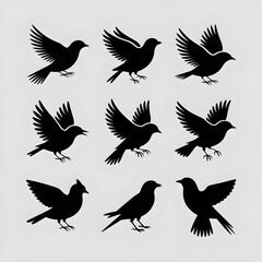 Obraz premium Avian Silhouettes: A collection of elegant bird silhouettes, capturing their graceful forms in mid-flight and poised poses, a minimalist portrayal of freedom and avian beauty.