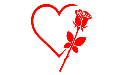 Minimal Heart and Rose Silhouette, Elegant Red Line Art Design, minimal heart design, rose line art, red line illustration,